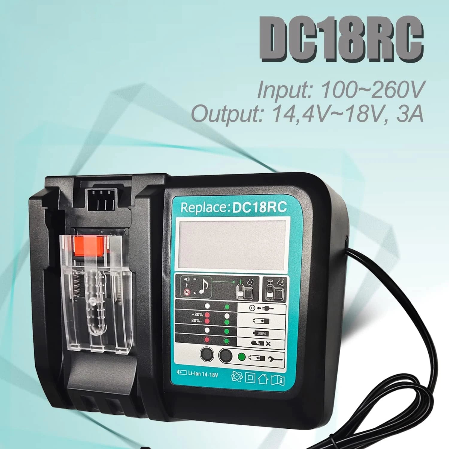 Replacement for Makita 14.4V - 18V Fast Battery Charger DC18RC for Makita Li-ion Battery BL1860 BL1850 3.0 A with LED Display