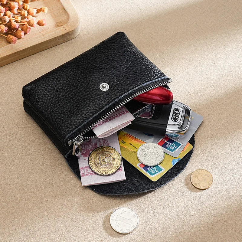Custom Initials Fashion Women Genuine Leather Short Double Wallet Cute Small Coin Purse Mini Credit Card Holder Key Storage Bag