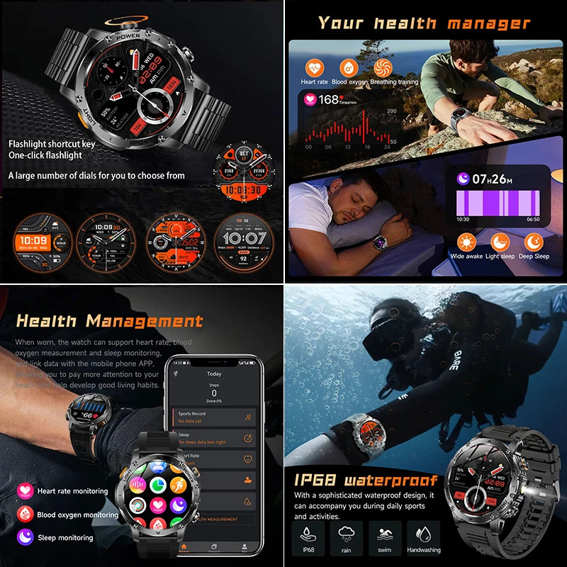 New T-Rex 3 Ultra Military Grade 1000mAh Battery Smart Watch Men IP68 Waterproof Sports Fitness Bluetooth Call AMOLED Smartwatch
