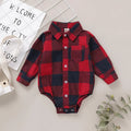 0-18 Months Newborn Baby Boy Bodysuit Plaid Long Sleeved Lapel Shirt Romper Gentleman Jumpsuit Fashion Wear for Toddler Boy