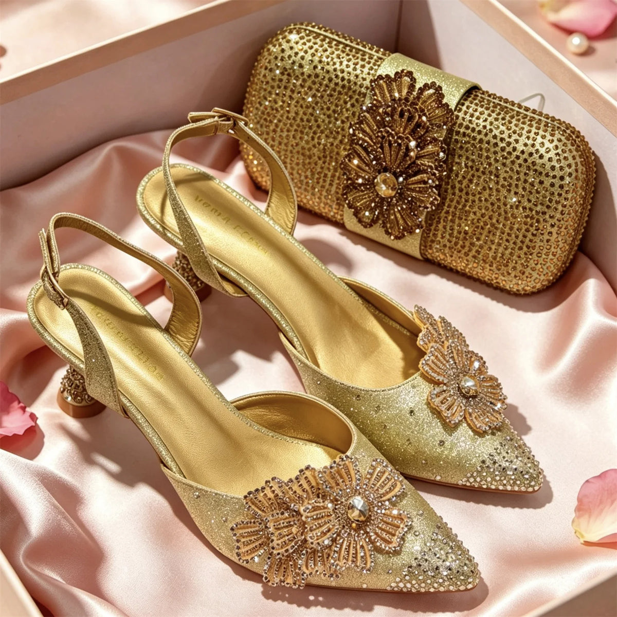 New Design Women Nigerian Italian Shoes and Bags Set Decorated with Rhinestone Women Shoes and Bags To Match Set Italy Lady