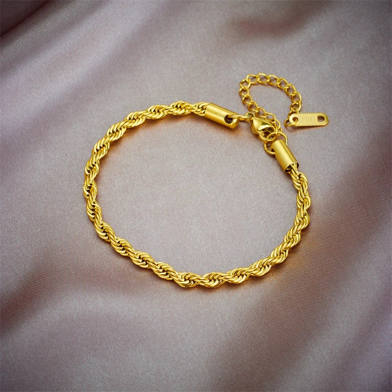 DIEYURO 316L Stainless Steel Gold Color Chain Necklace Bracelets For Women Girl Fashion Non-fading Lady Jewelry Set Accessories