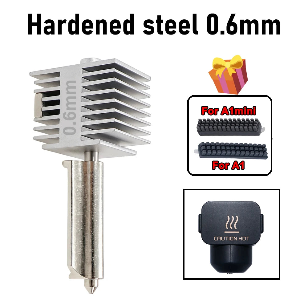 Upgraded Hotend Kit For Bambu Lab A2L/A1/A1 Mini All-in-one Hot End Assembly 0.2/0.4/0.6/0.8mm Hardened Steel Nozzle 3D Printer