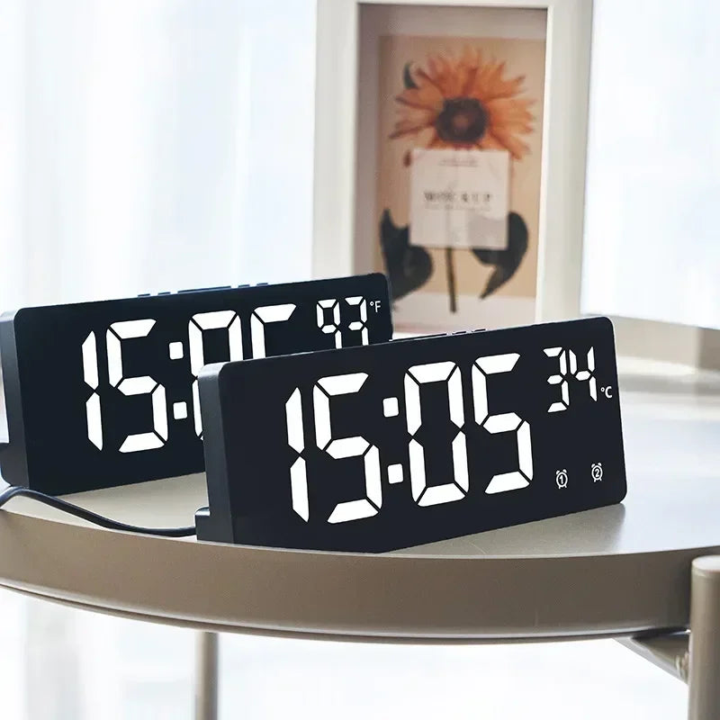 Voice Control Digital Alarm Clock Temperature Dual Alarm Snooze Desktop Table Clock Night Mode 12/24H LED Clock Watch Desk Clock