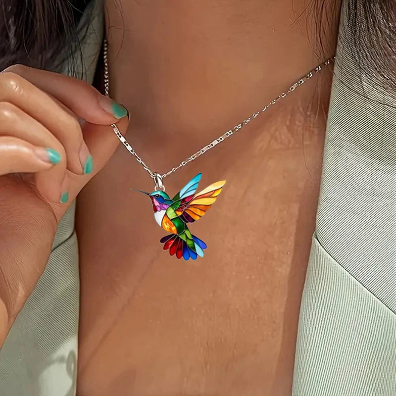 1PC Acrylic Hummingbird 2D Bird Shape Necklace for Women Girls Neck Charms Spring Summer Jewelry Gifts Accessories