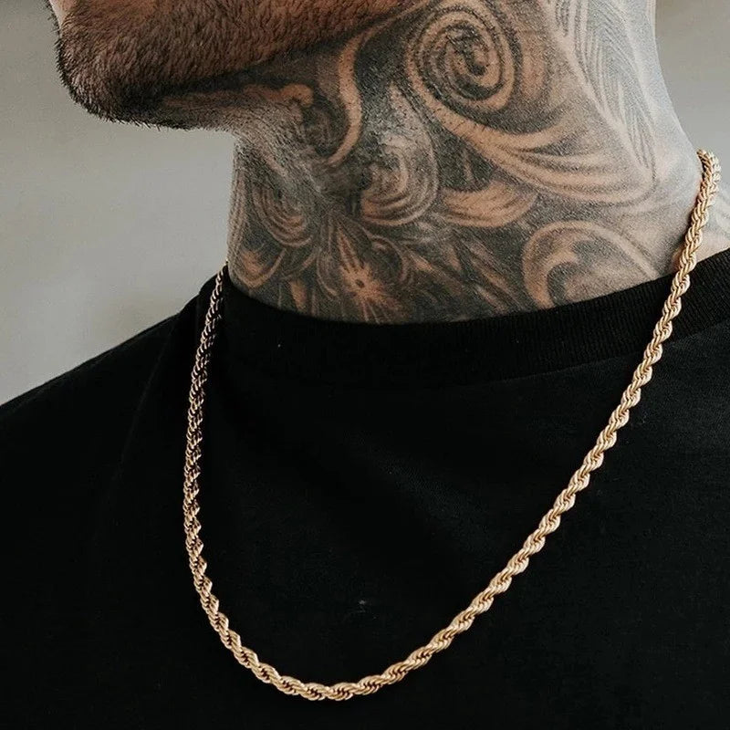 New Simple Classic Rope Chain for Men Women Necklace Casual Punk Stainless Steel Figaro Twisted Cuban Chain Necklace Jewelry