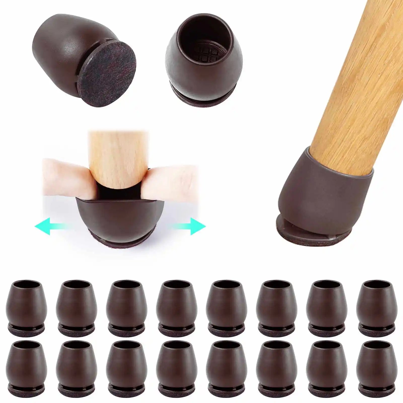 16PCS Silicone Chair Legs Pads Non-Slip Felt Chair Feet Caps Furniture Floor Protectors No Scratches Reduce Noise Home Decor