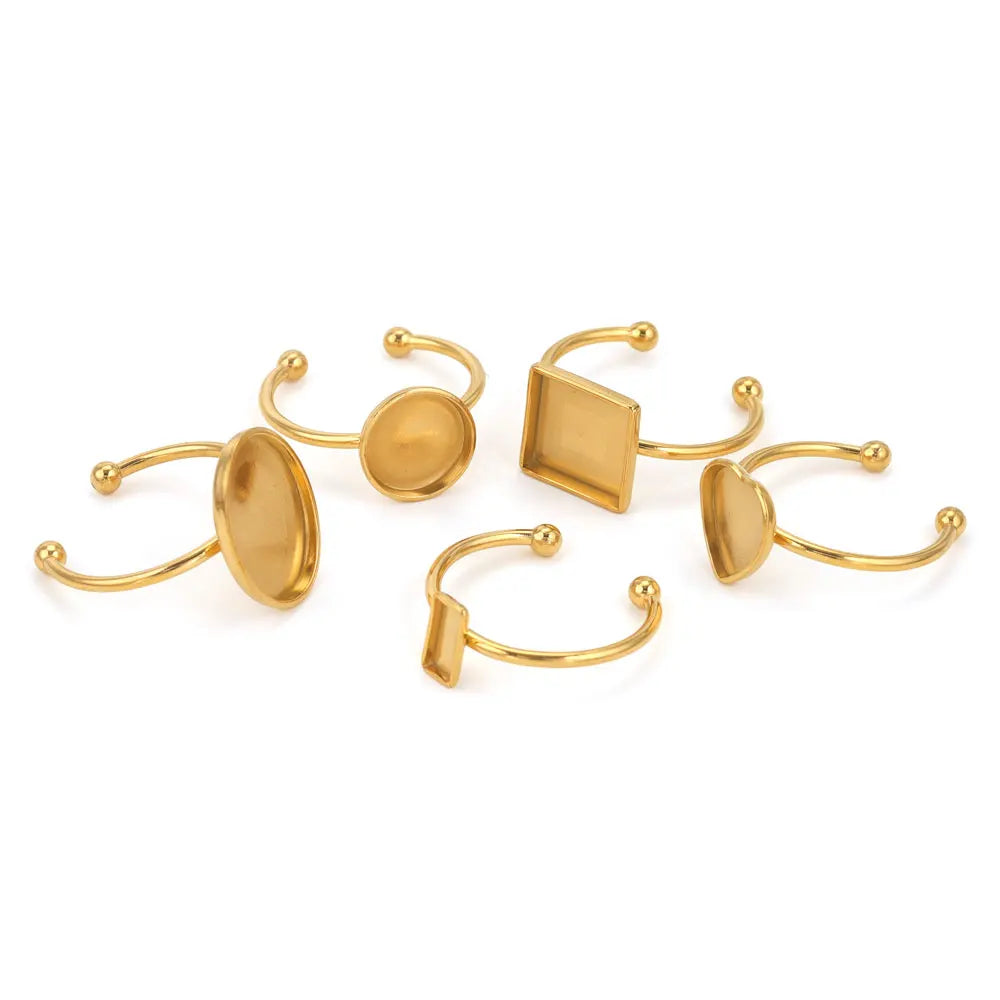 10pcs Adjustable Stainless Steel Open Ring Settings Blank Base Bezel Cabochons Rings For Jewelry Making DIY Finger Ring Blank