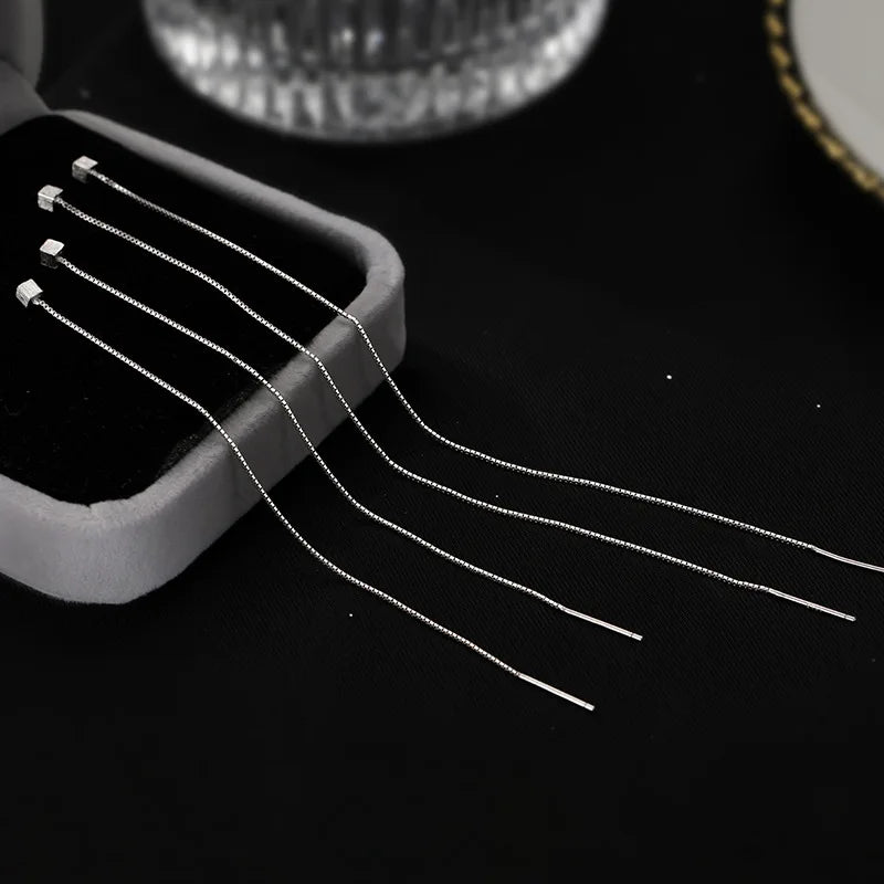 New 925 Sterling Silver Minimalist Square Earrings With Long Earrings Tassel Earrings Luxurious Wedding Jewelry Bridesmaid Gift