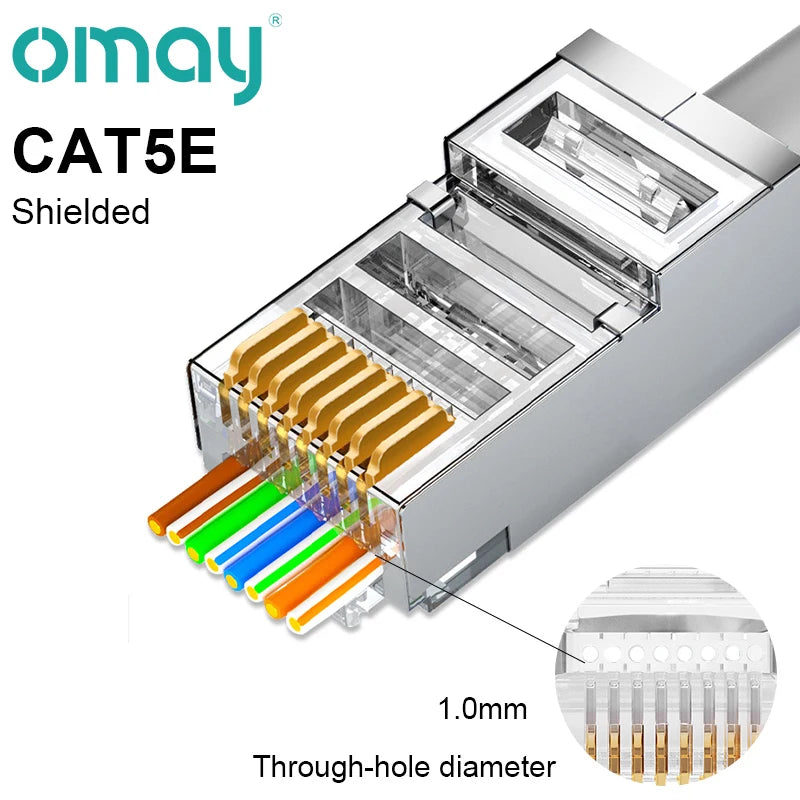 CAT6/7/5E RJ45 Connectors Pass Through Modular Plug Network UTP 3/50μ Gold-Plated 8P8C Crimp End for Ethernet Cable