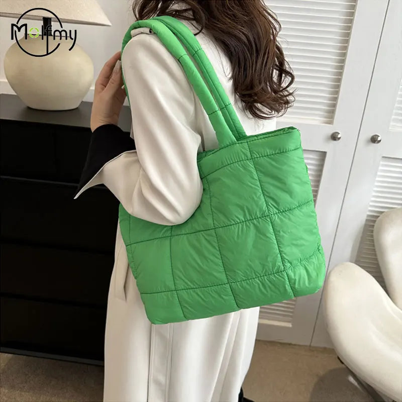 Winter Padded Shoulder Bag for Women Large Capacity Top HandleBag Winter Quilted Cloud Handbag Shopping Bags Bolsas Para Mujeres