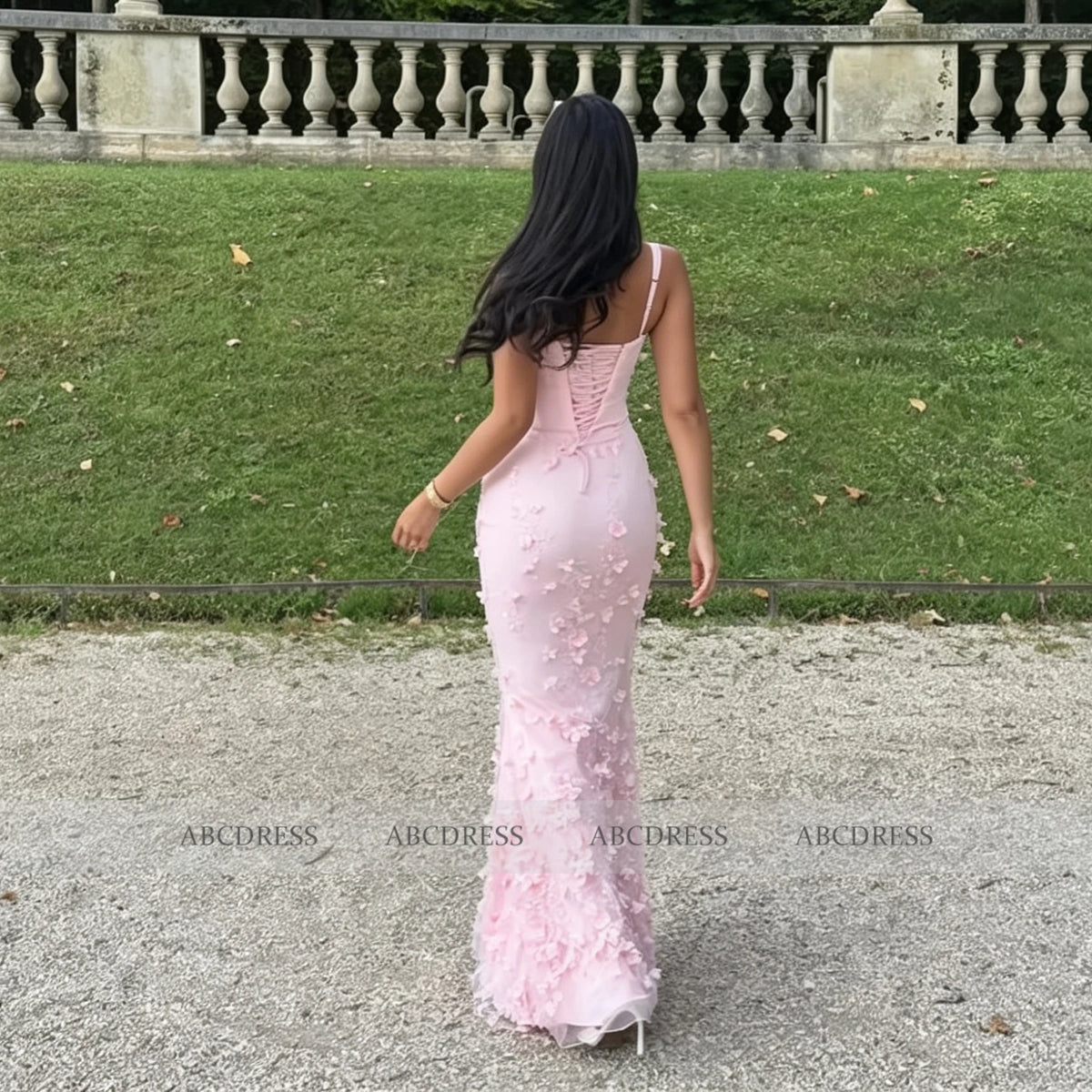 Customized Square Neck Spaghetti Strap Long Prom Dress 3D Floral Appliques Floral Formal Evening Mermaid Women Bridesmaid Dress
