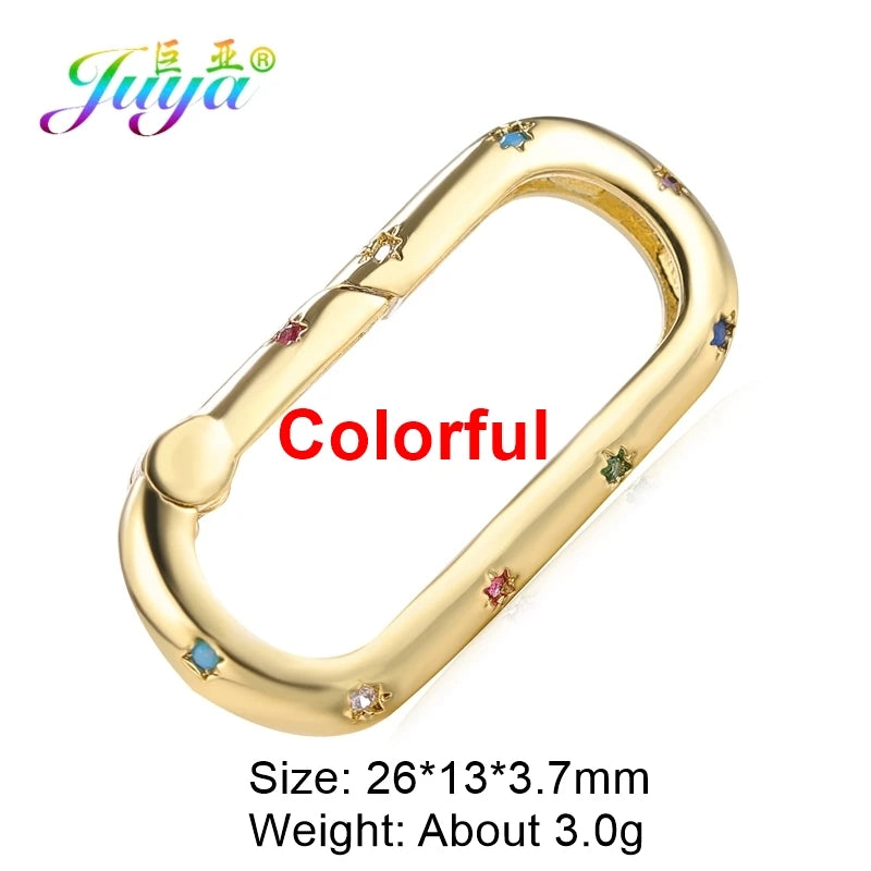 Juya Handmade Creative 18K Gold Plated Brass Screw Locks Carabiner Clasps Accessories For DIY Mesh Chains Pendant Jewelry Making