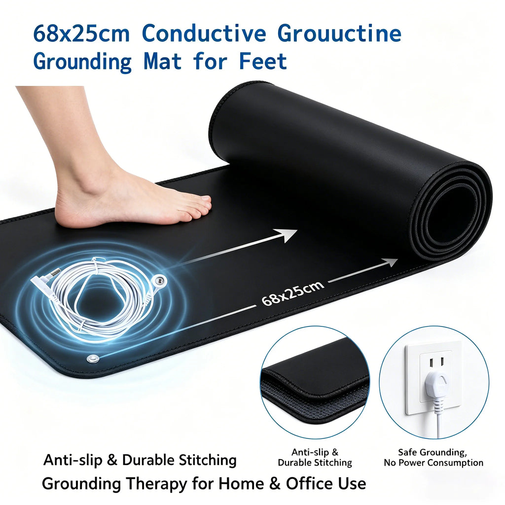 68x25cm PU Leather Grounding Mat Earthing Pad EMF Protection Sleep Support Stress Relief Pain Relief Anxiety Relief for Home Pro