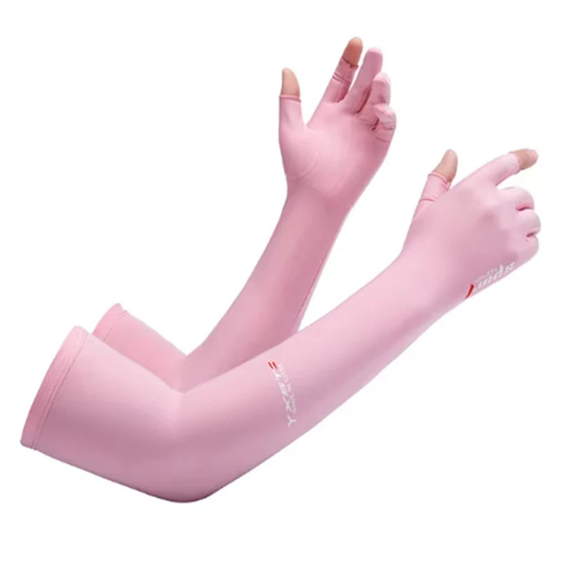 Men's and Women's Summer Outdoor Sports Ice Silk Sunscreen Full Arm Gloves Breathable Exposed Double Finger Sleeves