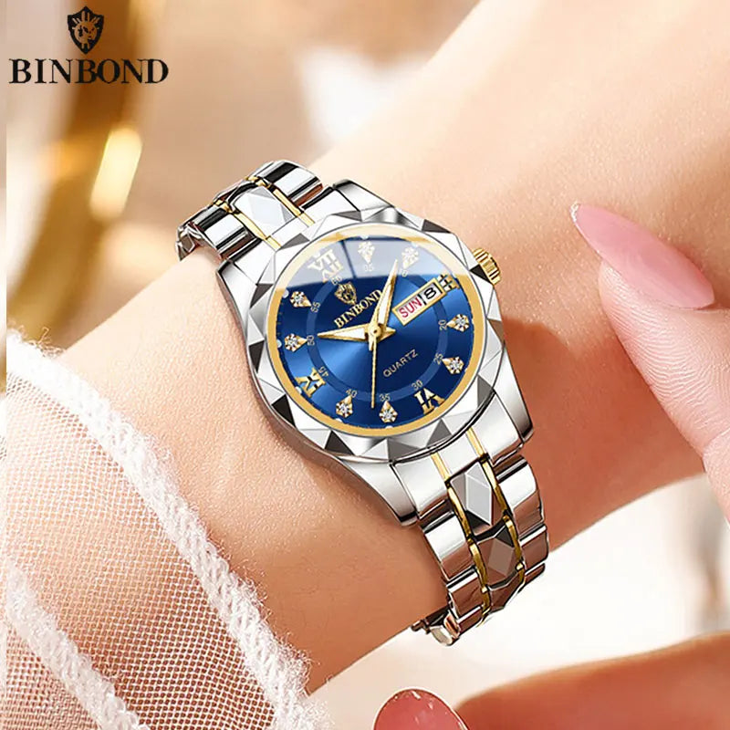 BINBONG Women Watches Luxury Fashion Ladies Quartz Watch Waterproof Luminous Date Stainless Stain Wristwatch Girlfriend Gift