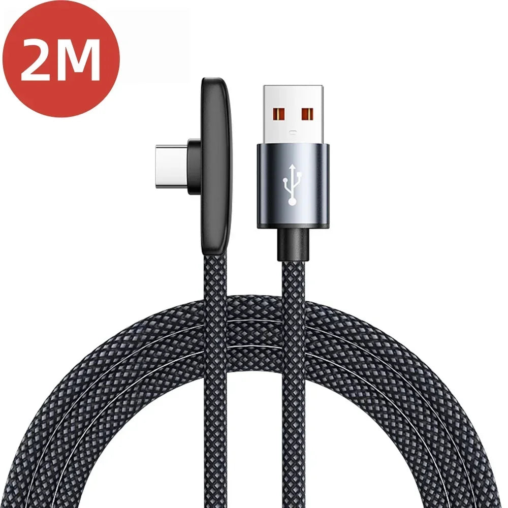 100W USB To Type C Fast Charging 90° Elbow Data Cable PD USB C Super Charging Game Cable for Samsung S23 S22 Huawei POCO Realme