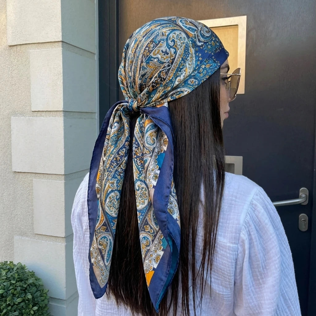 90*90cm Paisley Print Satin Hijabs for Women Luxury Square HeadScarf Bandana Cheveux Soft Neckerchief Hijab Hair Scarves