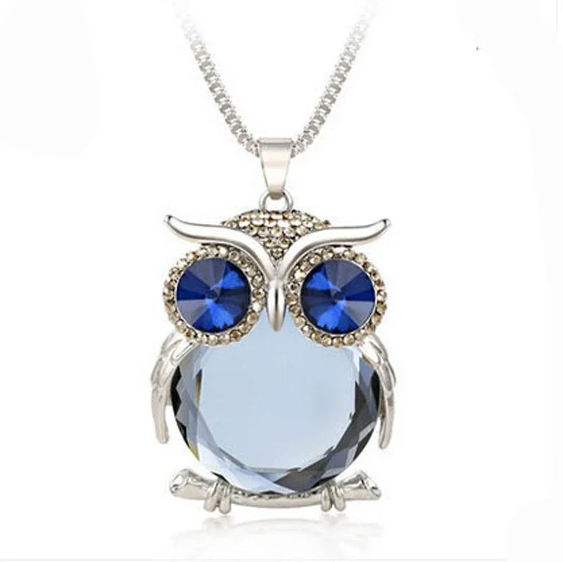 FSUNION Women's Rhinestones Crystal Owl Necklace Pendant Sweater Chains Jewelry Clothing Accessories Gifts 2025