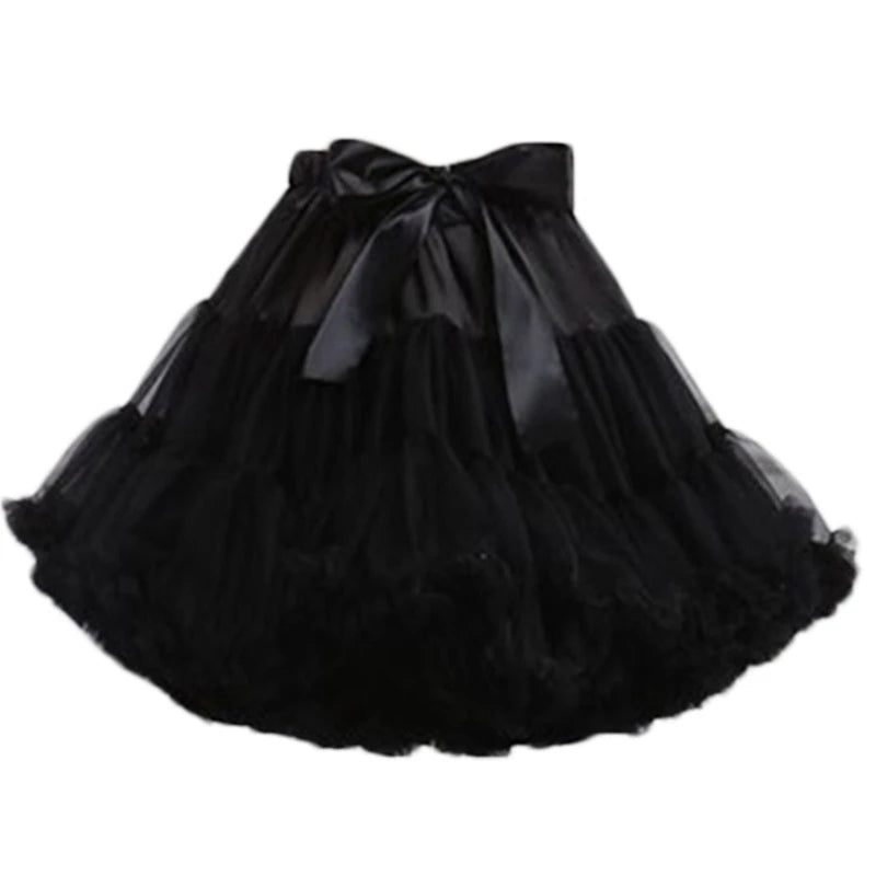 Women Elastic High Waist Ballet Sweet  Tutu Skirt Satin Bowknot Mesh Tulle Fluffy Petticoat Dress Underskirt