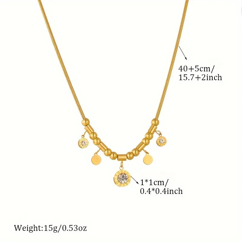 DIEYURO 316L Stainless Steel Round Roman Numeral Zircon Pendant Necklace For Women Vintage Ethnic Ladies Chain Jewelry Gifts