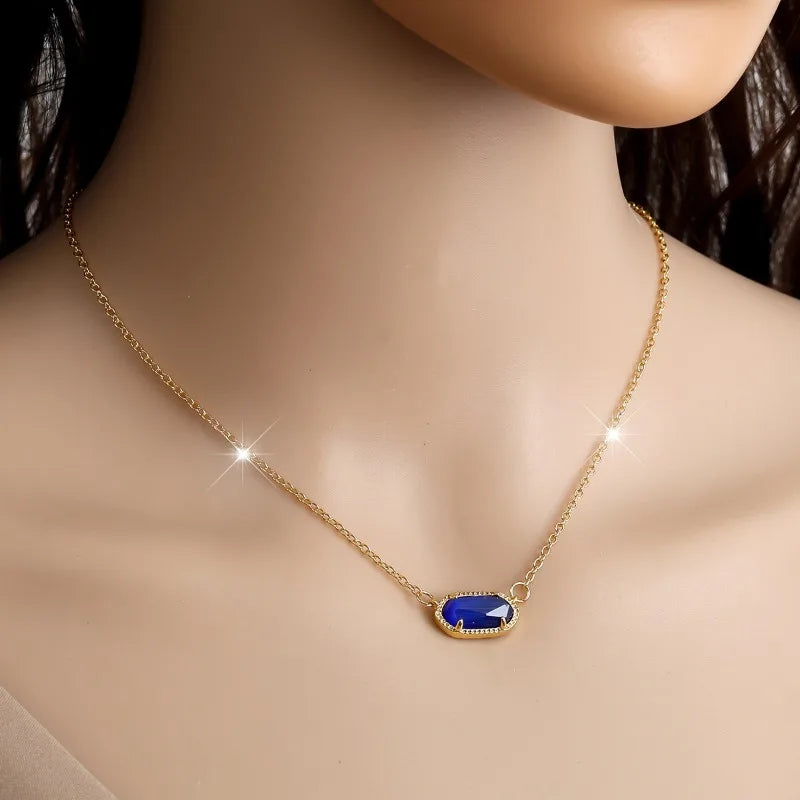 Crystal Gemstone Pendant Necklace For Women Mom Girls 18k Real Golden Plated Birthday Christmas Jewelry Gifts For Her