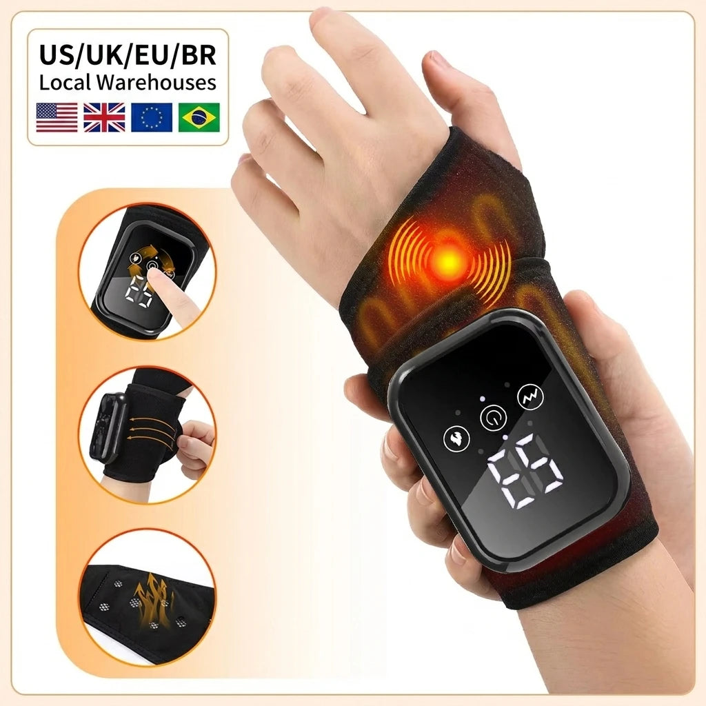 Electric Hand Wrist Massager 5 Levels Hot Compress 3 Levels Vibration Massage Wrist Guard Band Rechargeable Heating Wristband
