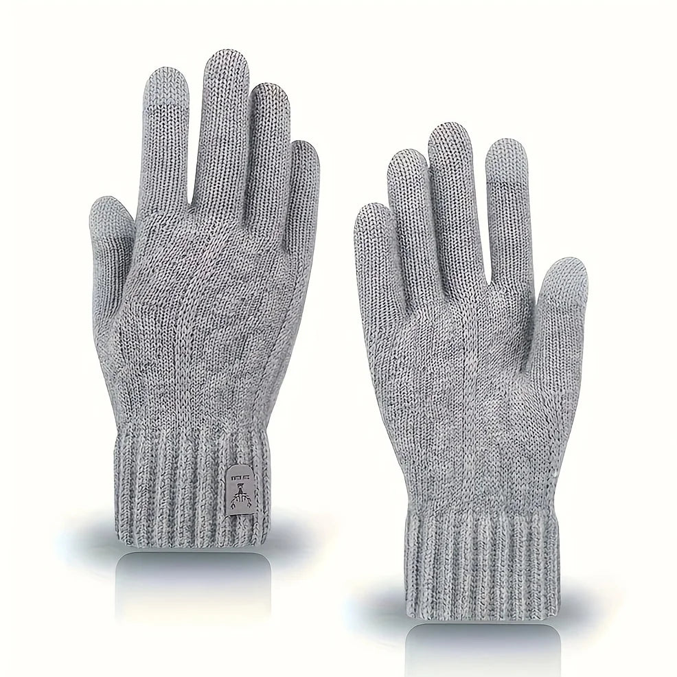 2026 Men's Thermal Wool Knitted Gloves Non-Slip Touchscreen Fleece Lined Warm Full Finger for Cycling Driving Hiking Winter