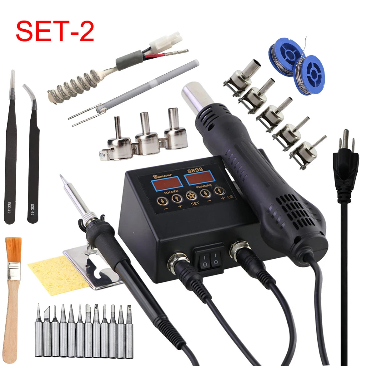 SMD Soldering Iron Hot Air 2 in 1 BGA Rework Solder Station Heat Gun Desoldering Repair For Cell-phone PCB IC Welding Tools Kit