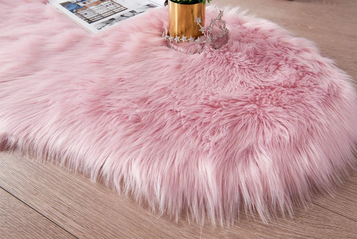 Faux Fur Pink Non-Slip Thick Fluffy Carpets for Bedroom Plush Artificial Wool Area Rugs for Living Room Home Decoration