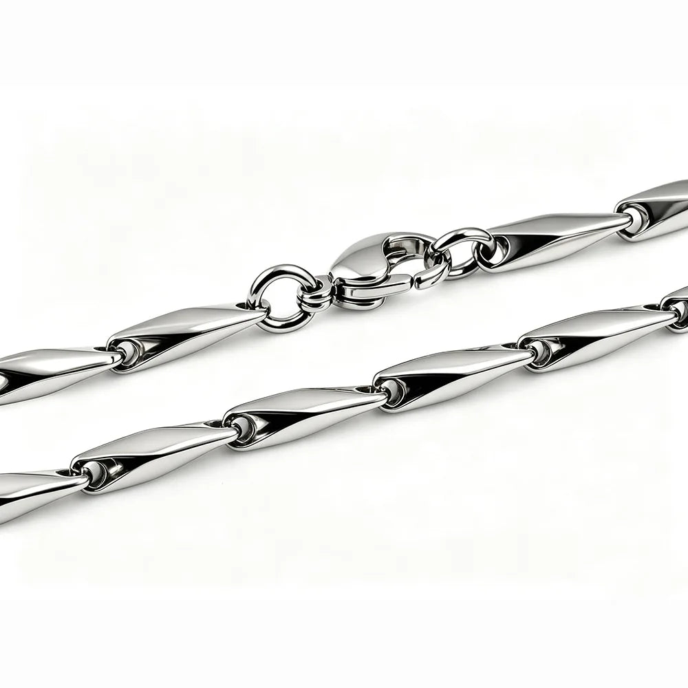 HNSP 316L Stainless Steel Men Necklace Bamboo Rice Bead Chain Silver Color Waterproof Simple Link Chain For Men Women Jewelry