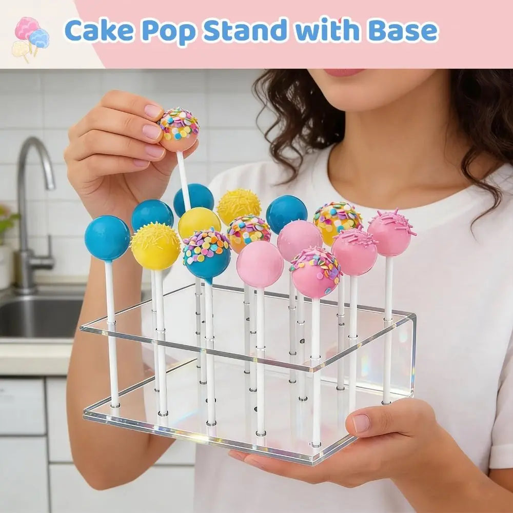 Double Row Tray Cake Pop Mold Set Reusable with Acrylic Stand Cake Pop Cutter DIY Non-Stick Lollipop Mold Party Desserts