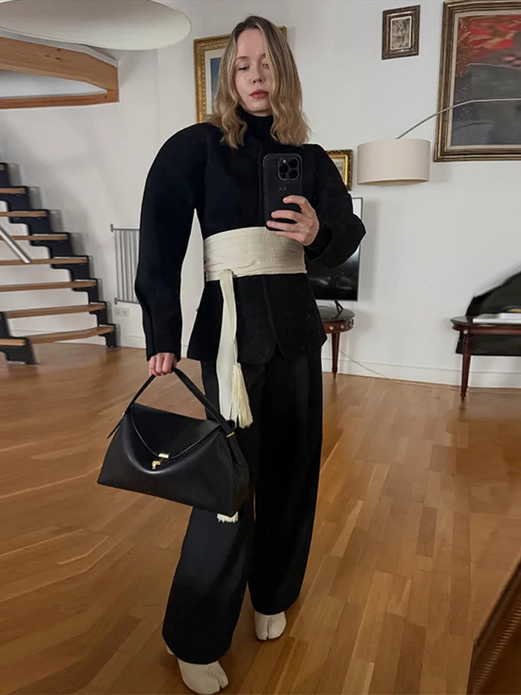 Layered Tassel Long Sash Belt Pleated Wide Waistband Wrap Tie Tassels Contrast Color Waist Accessory 2026 Trendy Women Outfits