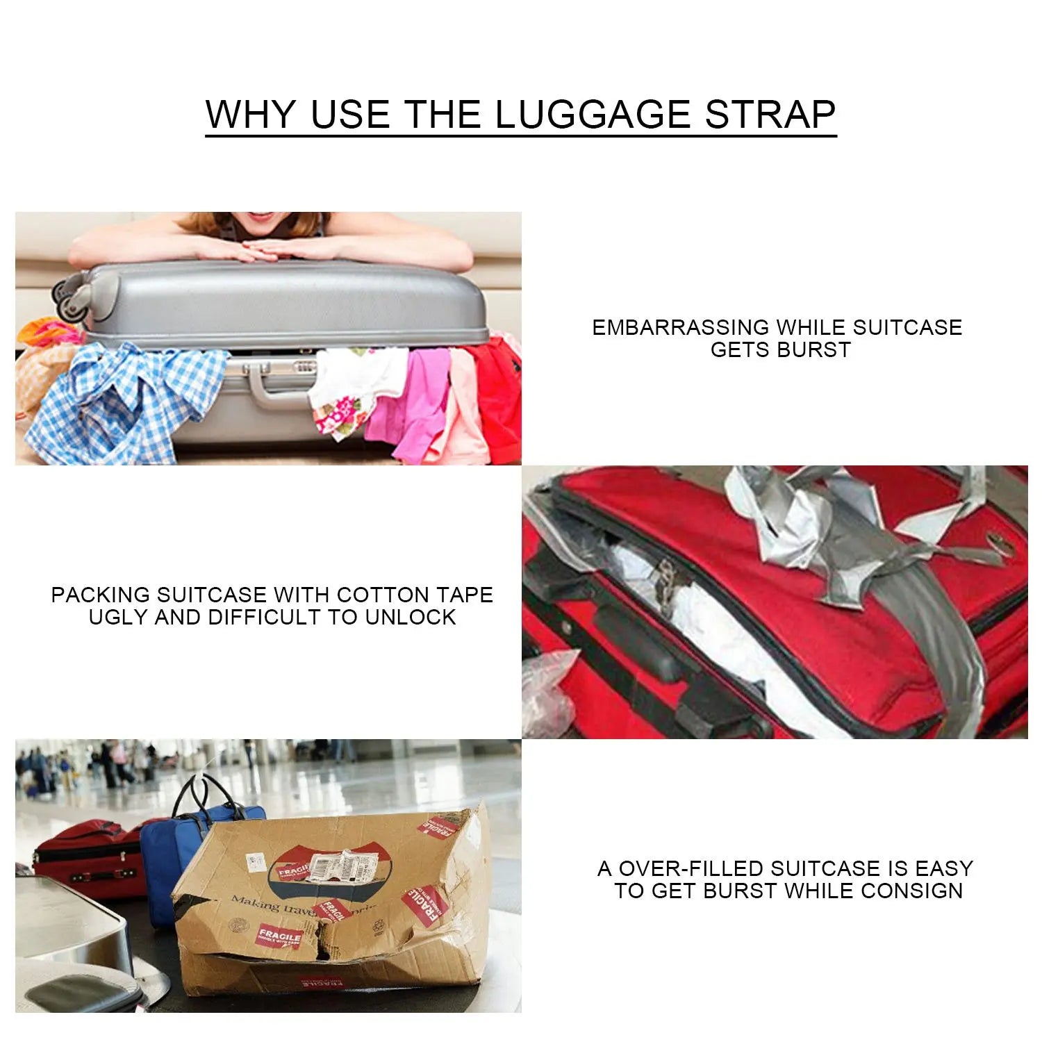 Straight Shaped Luggage Straps for Suitcase Polyester Luggage Belt with Adjustable Release Buckle Travel Accessory