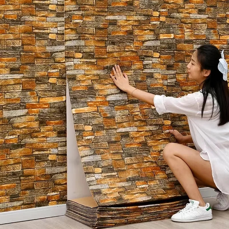 3D Decorative Faux Brick Wallpaper 70cmx100cm Self Adhesive Waterproof Stain Resistant Wall Sticker Kitchen Living Room Decor