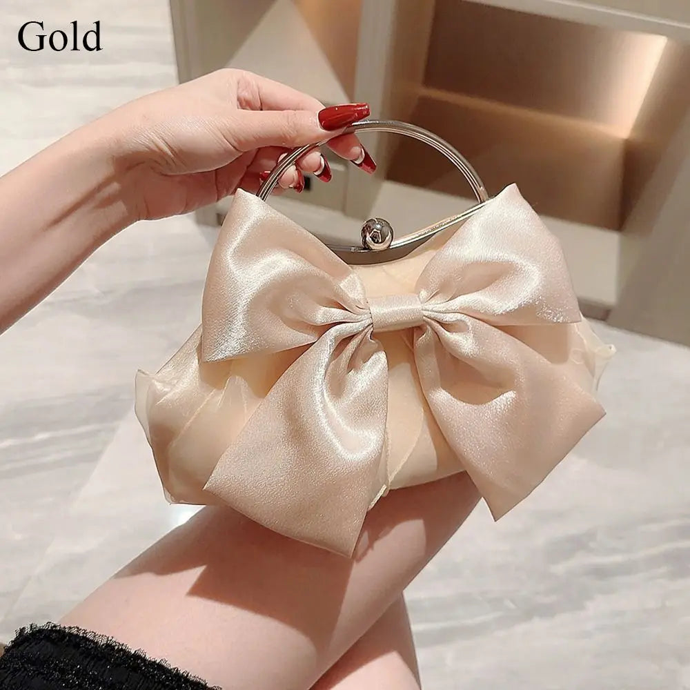 Fashion Rhinestone Bowknot Evening Bag Glitter Gold Silver Bow Chain Bag Clutch Bag for Women Female