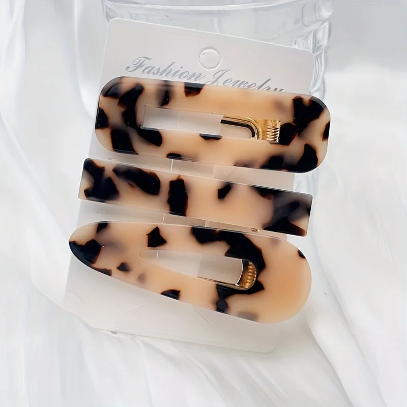 3pcs/set Acetate Hollow Water Drop Long Strip Hairpin Simple Duck Beak Clip Broken Hair Leopard Hair Clip Geometric Hairpin