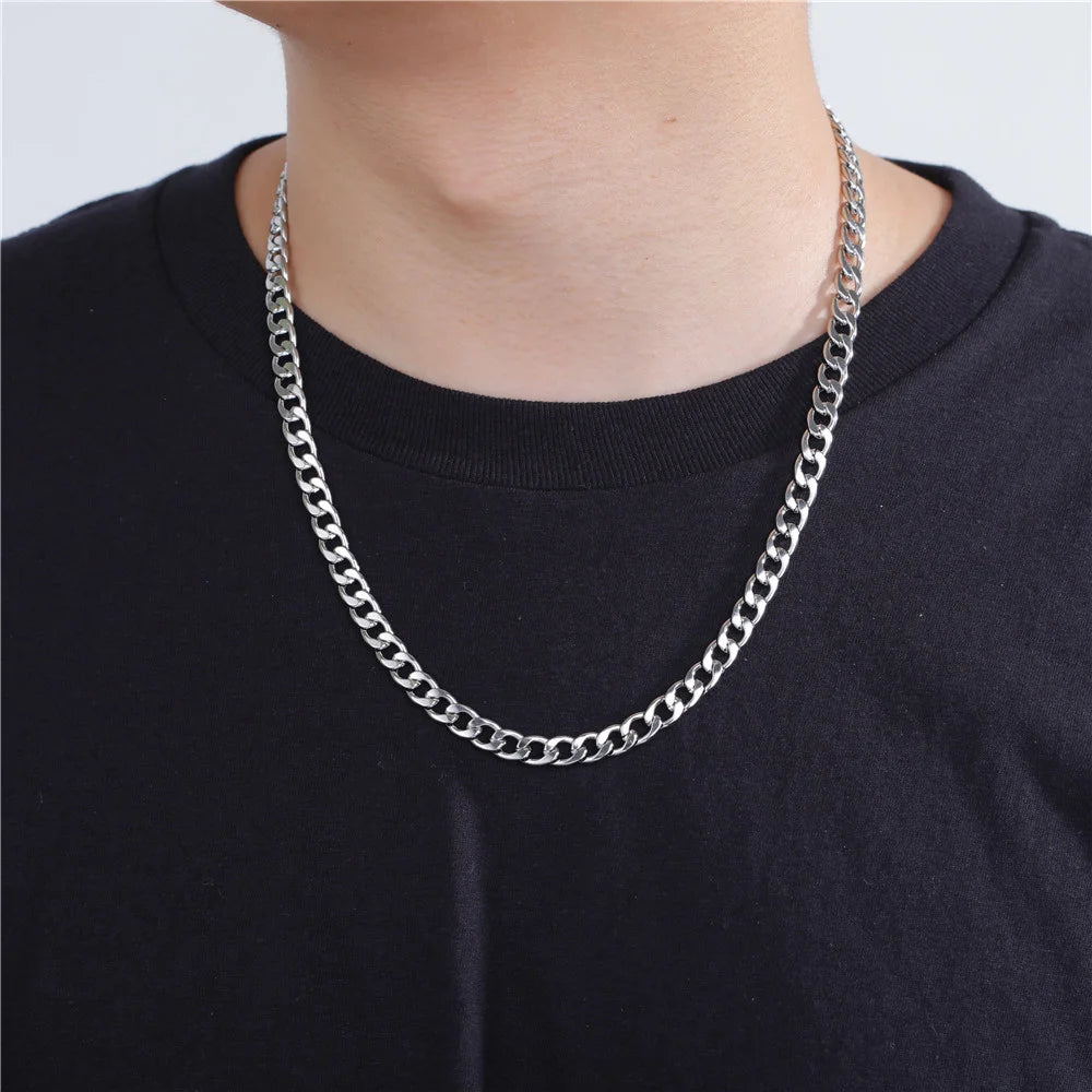 My Shape 3mm-10mm Cuban Chain Stainless Steel Necklaces for Men Male Chains Figaro Box Chain Choker Punk Jewelry 45cm 50cm 60cm