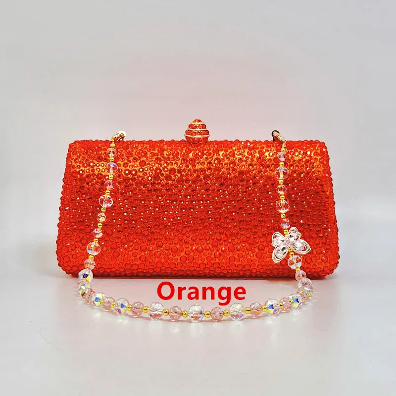 XIYUAN Orange Crystal Evening Clutch Bag Glittering Diamond Crossbody Purse Wedding Bridal Handbag Gorgeous Stones Party Purses