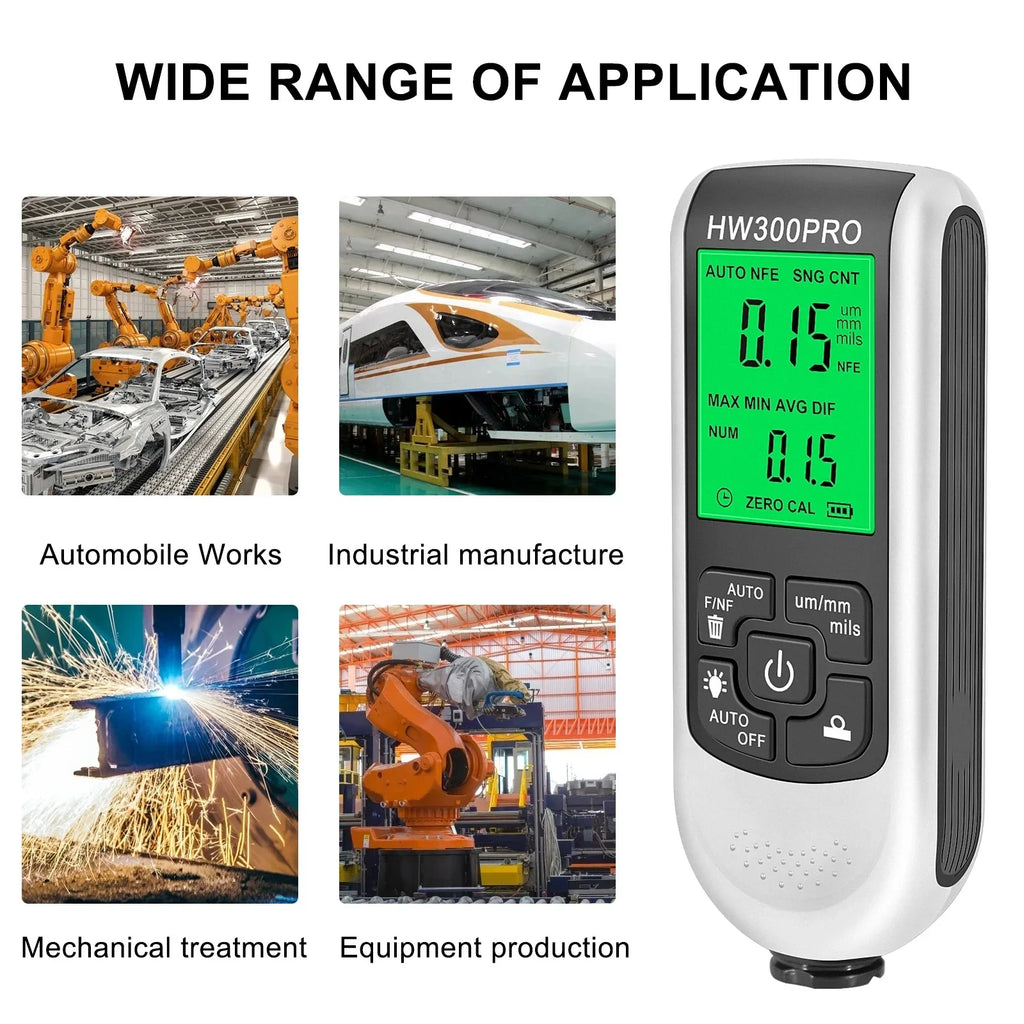 HW-300PRO Digital Coating Car Paint Film Thickness Gauge 0-2000UM Auto Measuring Tool