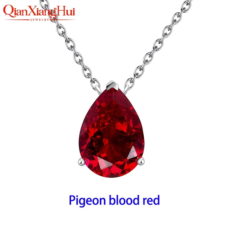 925 Silver Pear Shape 7ct 10x14mm Royal Blue/Cornflower Blue Lab Grown Created Sapphire Inclusions Stone Jewelry Pendant Necklac