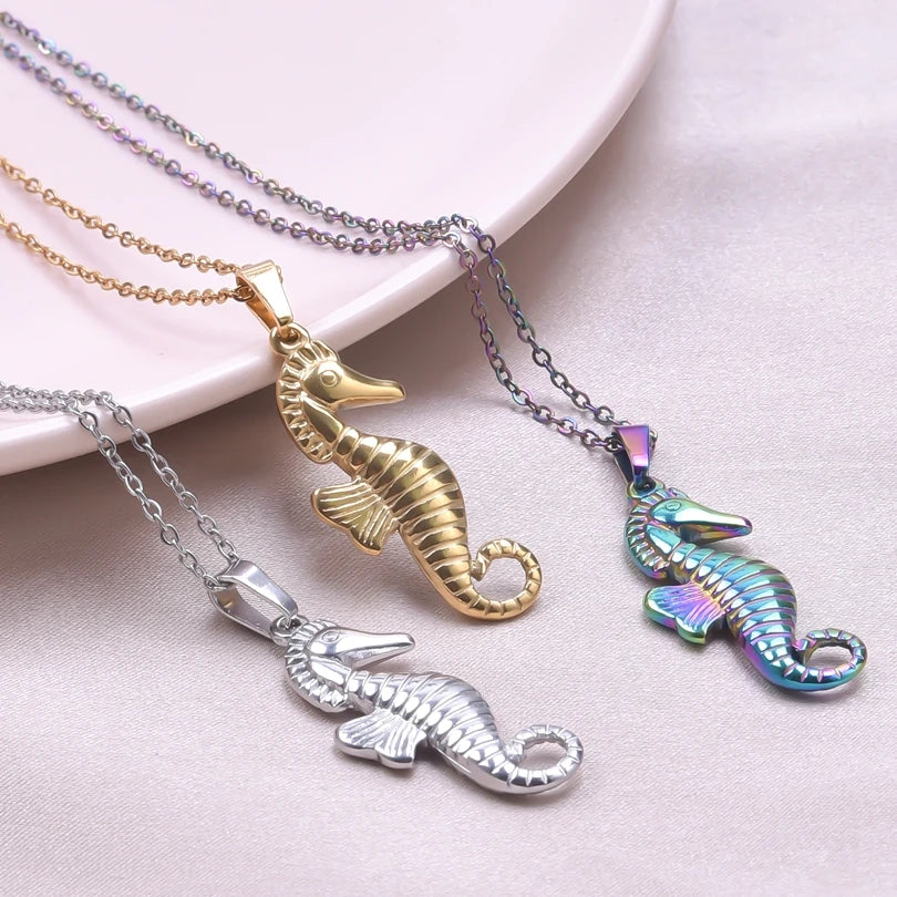 1Pc Stainless Steel Summer Sea Animal Aesthetic Women Grunge Necklaces Cute Ocean Hippocampus Seahorse Pendant Collares Jewelry