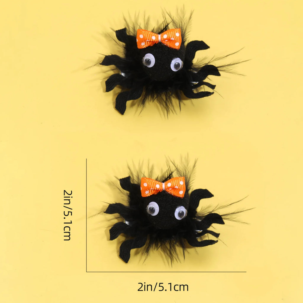 2pcs Black Halloween Girl Hair Clips, Fabric Spider Decor Hair Clips, Fun Hair Accessories, Suitable As Halloween Gift For Girls