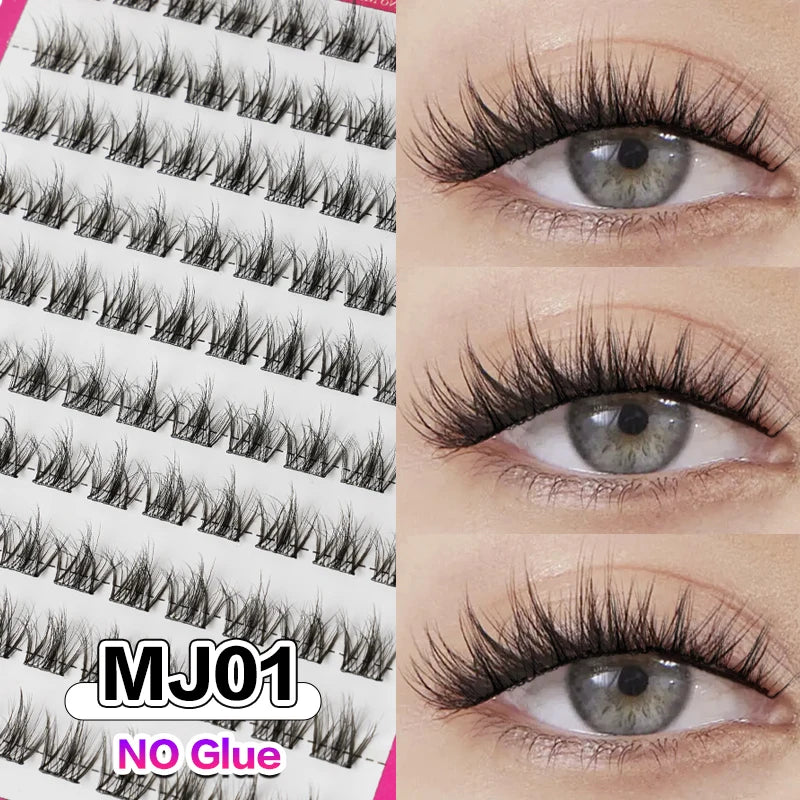 DIY 100 Cluster Self Adhesive Eyelashes Natural Long Fake Eyelash Extension NO Glue Needed Individual Lashes Makeup Tools Cils