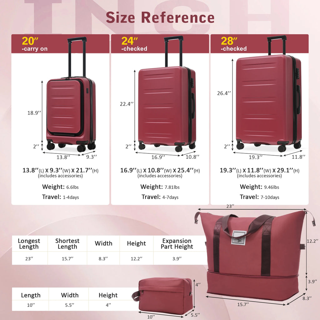 Luggage Sets 5 Piece with Front Opening, Hardside Expandable Carry On Suitcase Set with Double Spinner Wheel