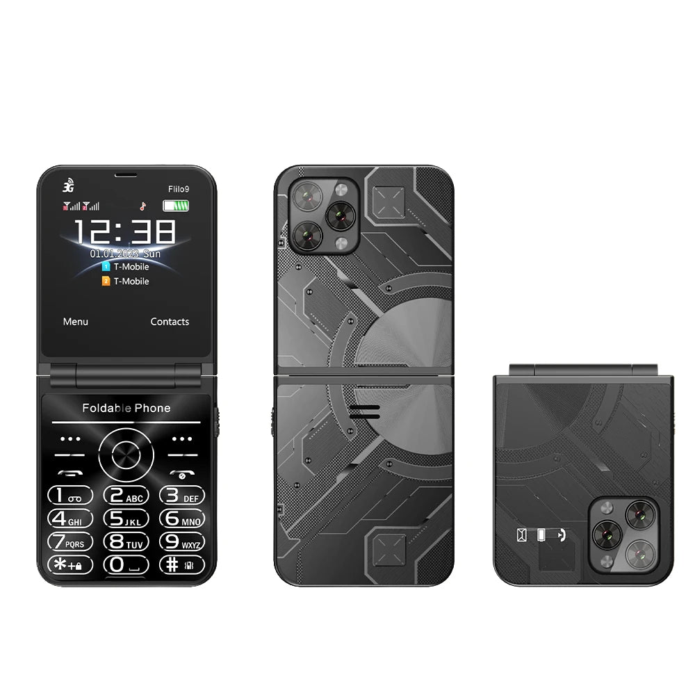 SERVO Flilo9 3G Mobile Phone Dual SIM Standby Call Recording Speed Dial FM Radio Blacklist Flashlight Foldable Button Cellphones