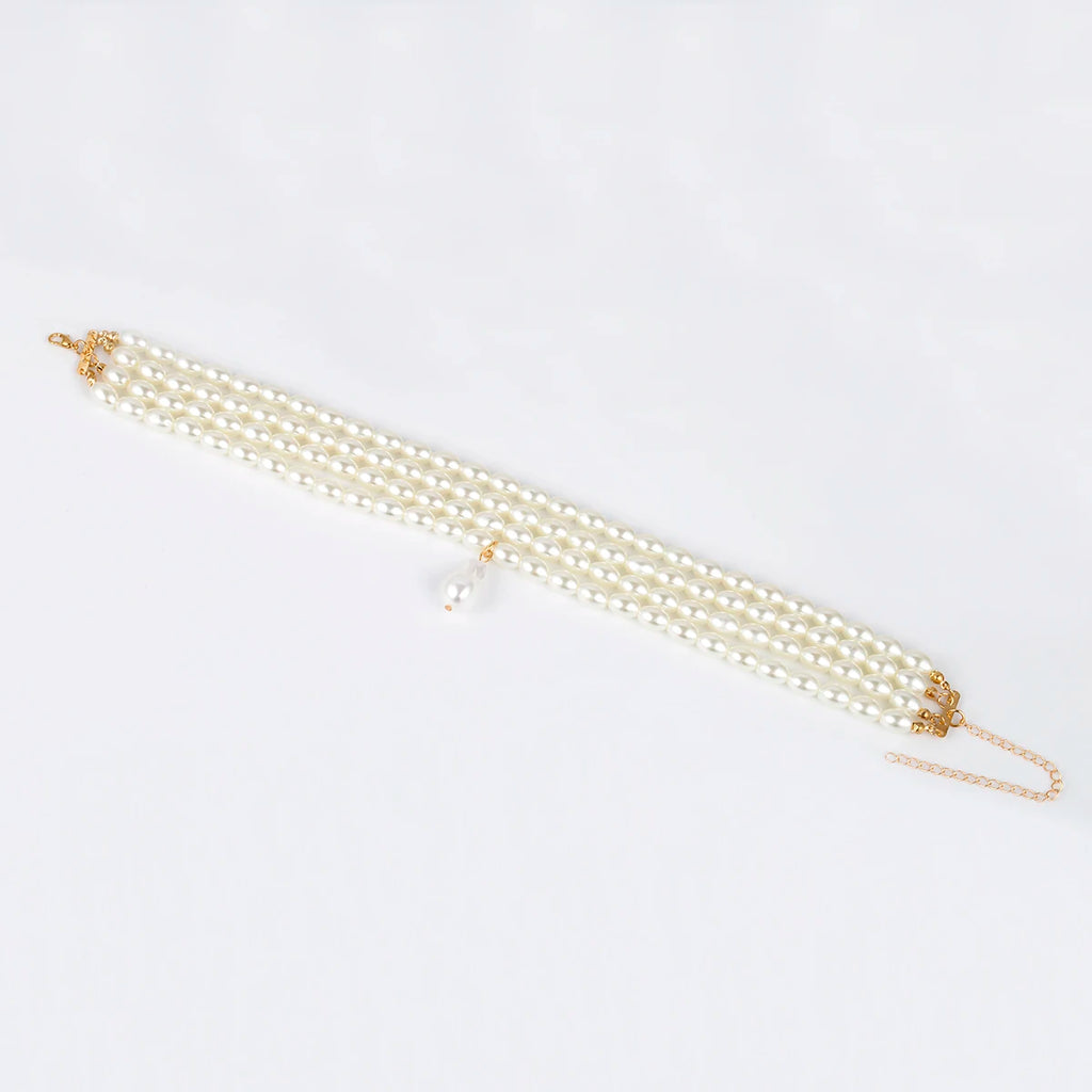 Ingemark Fashion Multilayer White Imitation Pearl Choker with Metal Slice Fixation Wide Bib Necklace Jewelry for Charm Women