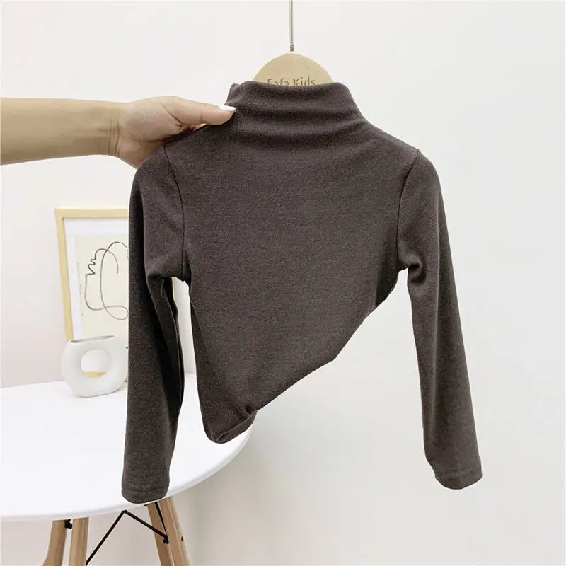 Autumn Winter Baby Boy Girl Solid Long Sleeve Bottoming Shirt Children Turtleneck Casual Tshirt Kid Striped Top Clothes