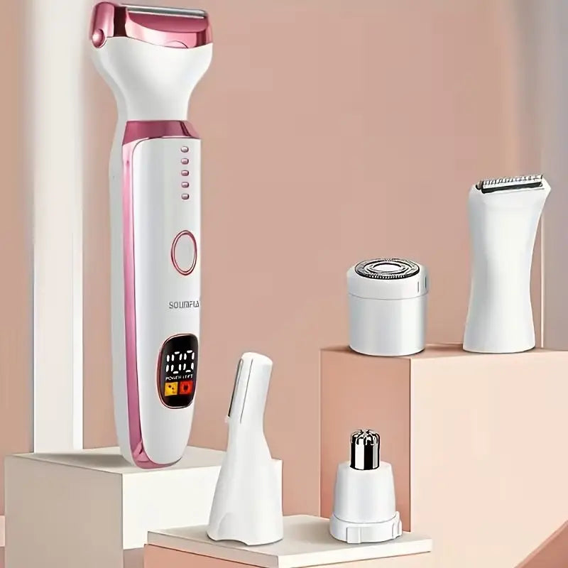 New 5-in-1 Rechargeable Electric Lady Shaver - LED Display Leg & Underarm Trimmer, Stainless Steel Wet&Dry Hair Remover for Wome
