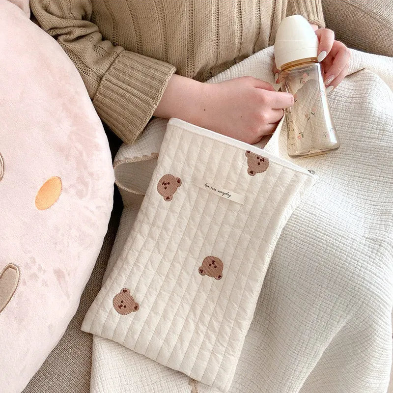 Quilted Mommy Bag Diaper Nappy Bag Baby Stuff Organizer Mini Handbags Caddy Storage Bag for Mom Cute Bear Babies Accessories